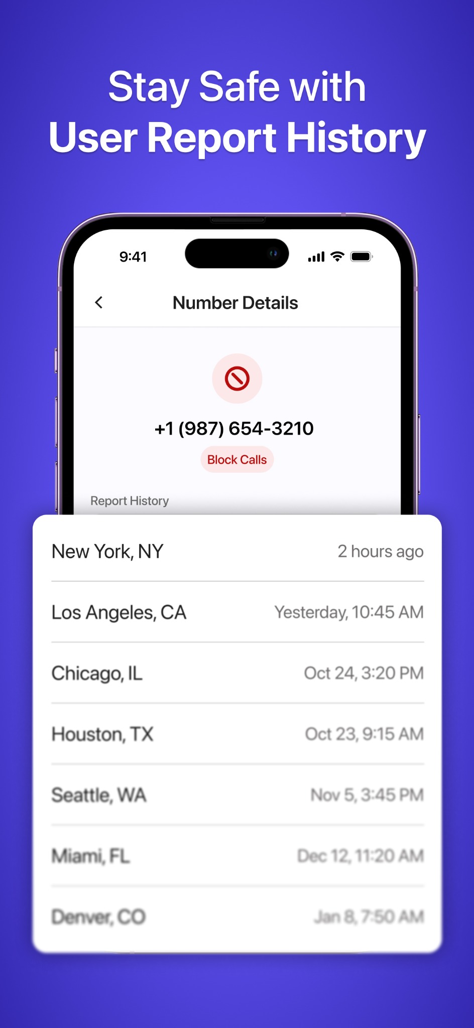 User report history for suspicious numbers